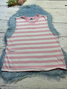Wrangler Pink & White Striped Sleeveless Muscle Tee sz XL